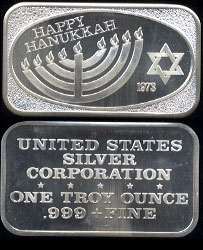 USSC-212 Happy Hanukkah Silver Art Bar