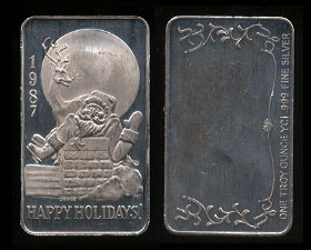 1987 YCI-6 Happy Holidays Santa Silver Art  Bar