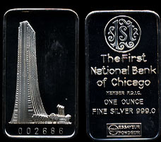 SWISS-21 First National Bank of Chicago silver bar
