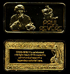 HAM-583G Paul Revere Gold-Plated Silver Bar