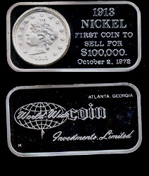 WWM-53 1913 Nickel Commem Silver Bar