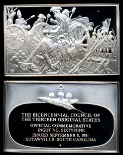 1981 Official Bicentennial Ingot Ingot #69 Silver Art Bar