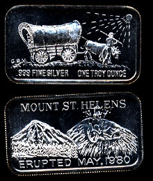 GOLD-1 (1982) Mount St. Helens Erupted May, 1980 Reeded Edge Silver Artbar