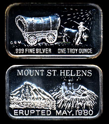 GOLD-1V (1982) Mount St. Helens Erupted May, 1980 Non-Reeded Edge Silver Artbar