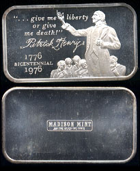 MAD-130 Give Me Liberty or Give Me Death Patrick Henry Silver Art Bar