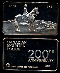 MEM-6 Canadian Mounted Police 200th Anniversary Silver Artbar