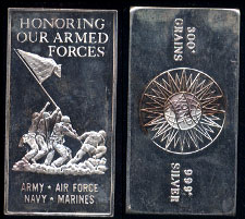 World-4  Honoring our Armed Forces 300 grains Silver Artbar