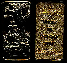 HAM-10G (1974) First Annual Father's Day Ingot "Under the old Oak Tree" Gold Plated Silver Artbar
