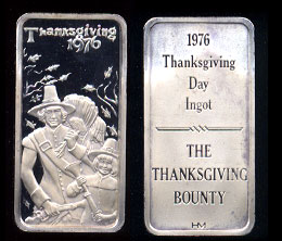 Hamilton Mint   Thanksgiving Ingot 1976 "The Thanksgiving Bounty" 