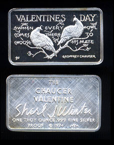 MEM-40 (1974) Valentines Day 1974 "When Every Fowl Comes There to Choose His Mate" Silver Artbar