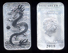 2012 Australia Year of the Dragon 1 oz Silver Artbar