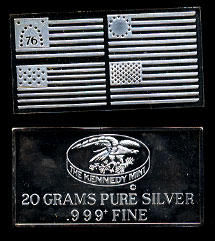 KEN-2  Four Flags 20 Gram Ingot Silver Art bar
