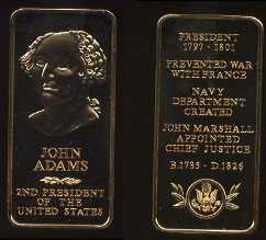 John Adams Gold-Plated Sterling  silver  one ounce bar