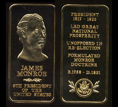 James Monroe Gold-Plated Sterling  silver  one ounce bar