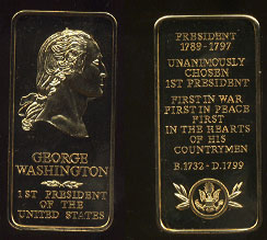 George Washington Gold-Plated Sterling  silver  one ounce bar