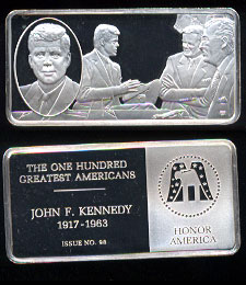 President J F. Kennedy Franklin Mint 500 grains SS bar