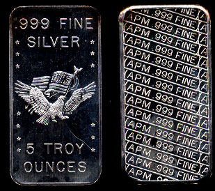 Associated Precious Metals .999 Fine Silver 5 Ounce Struck Bar