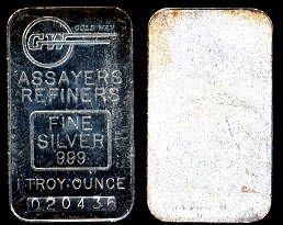 GW-1 Gold Way Assayers/Refiners Silver ounce bar