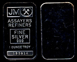 JM-3 Johnson Matthey Assayers & Refiners Silver Bar