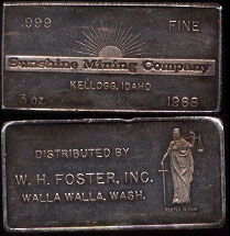 F C-11 (1968) Sunshine Mining Company Kellogg, Idaho 3 Ounce Ingot