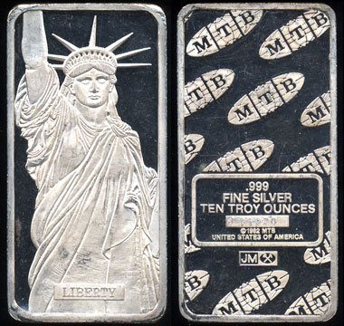 Johnson Matthey And Manfra,Tordella & Brookes (MTB) Series 2 Statue of Liberty .999 Fine Silver 10 Troy Ounces