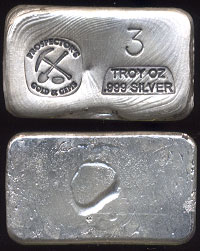 Prospector's G & G Hand Poured 3 Troy Ounces .999 Fine Silver Loaf ingot