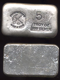 Prospector's G & G Hand Poured 5 Troy Ounces .999 Fine Silver Loaf ingot