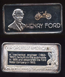 HAM-592 Henry Ford Automobile Pioneer Silver Art bar