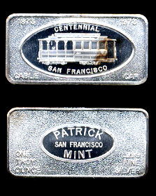 PAT-10 (1973) Centennial San Francisco Cable Car Silver Bar