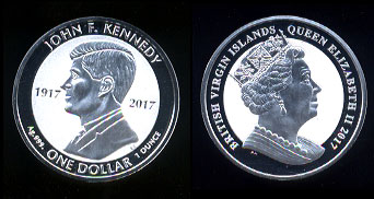 John F Kennedy Commemerative Silver Dollar 2017 British Virgin Islands