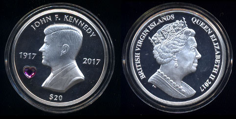 British Virgin Islands 2017 $20 Coin embedded with a Heart-Shaped Purple Crystal